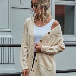 Solid Cable Knit Dual Pocket Cardigan